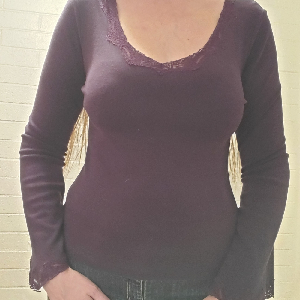 Eggplant Long Sleeve with Lace Bell Sleeves